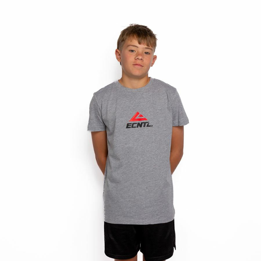 STACKED 2 TONE TEE GREY MARLE/RED